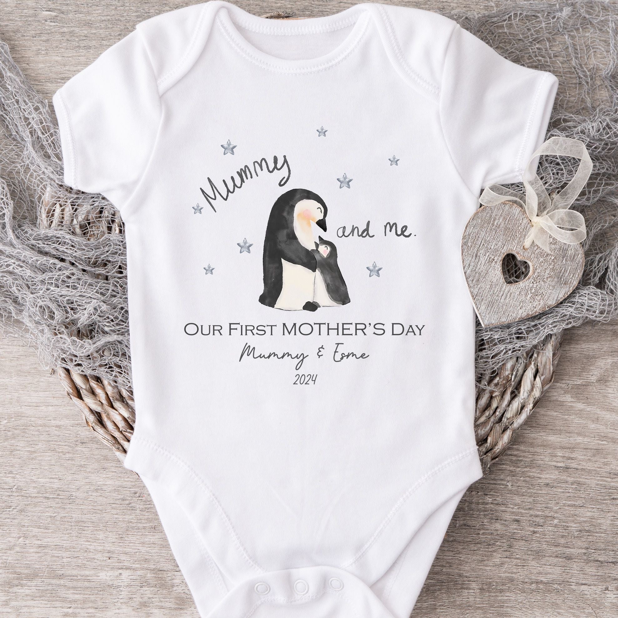 Mothers Day Personalised Vest / Babygrow - Penguin Design