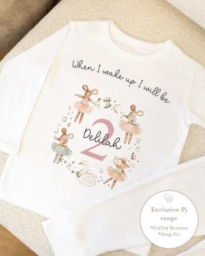 Plain White Personalised Birthday Pyjamas - Pink Mouse Wreath Design