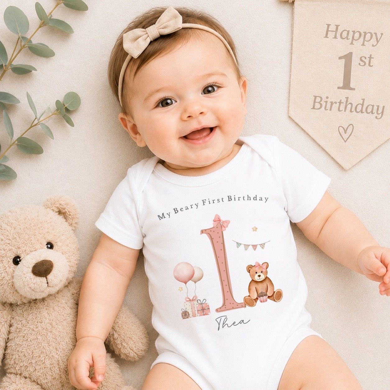 Personalised First Birthday Baby Vest | 1st Birthday Outfit - Beary 1st Birthday Design
