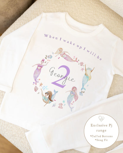 Plain White Personalised Birthday Pyjamas - Lilac Mermaid Wreath Design