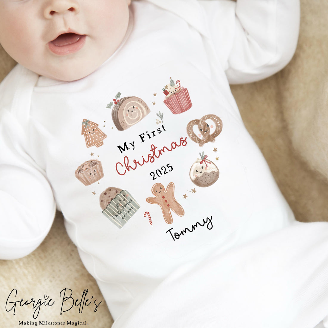 Personalised Christmas Sleepsuit / Bodysuit - First Christmas Bakery Wreath Design