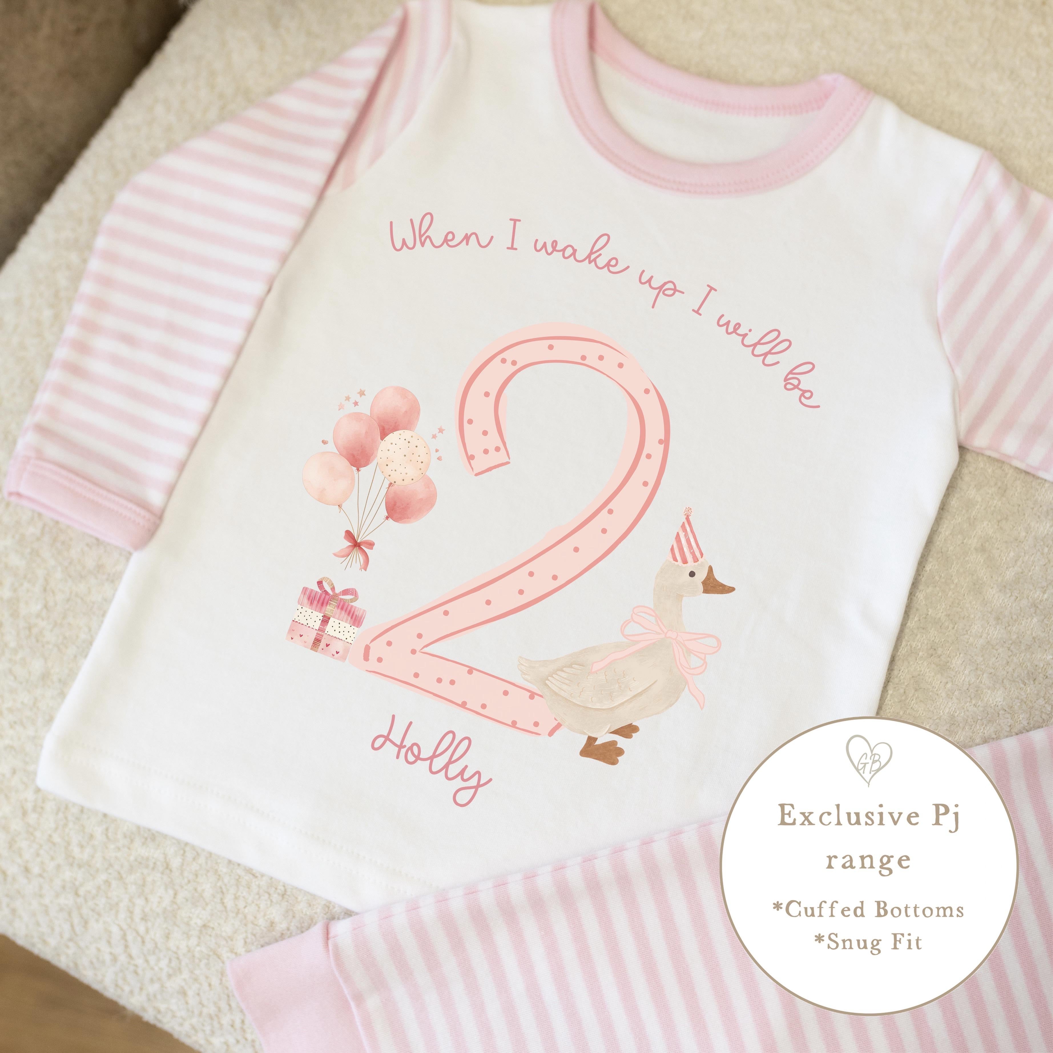 Personalised Pink Stripe Birthday Pyjamas - Goose Design