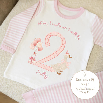 Personalised Pink Stripe Birthday Pyjamas - Goose Design