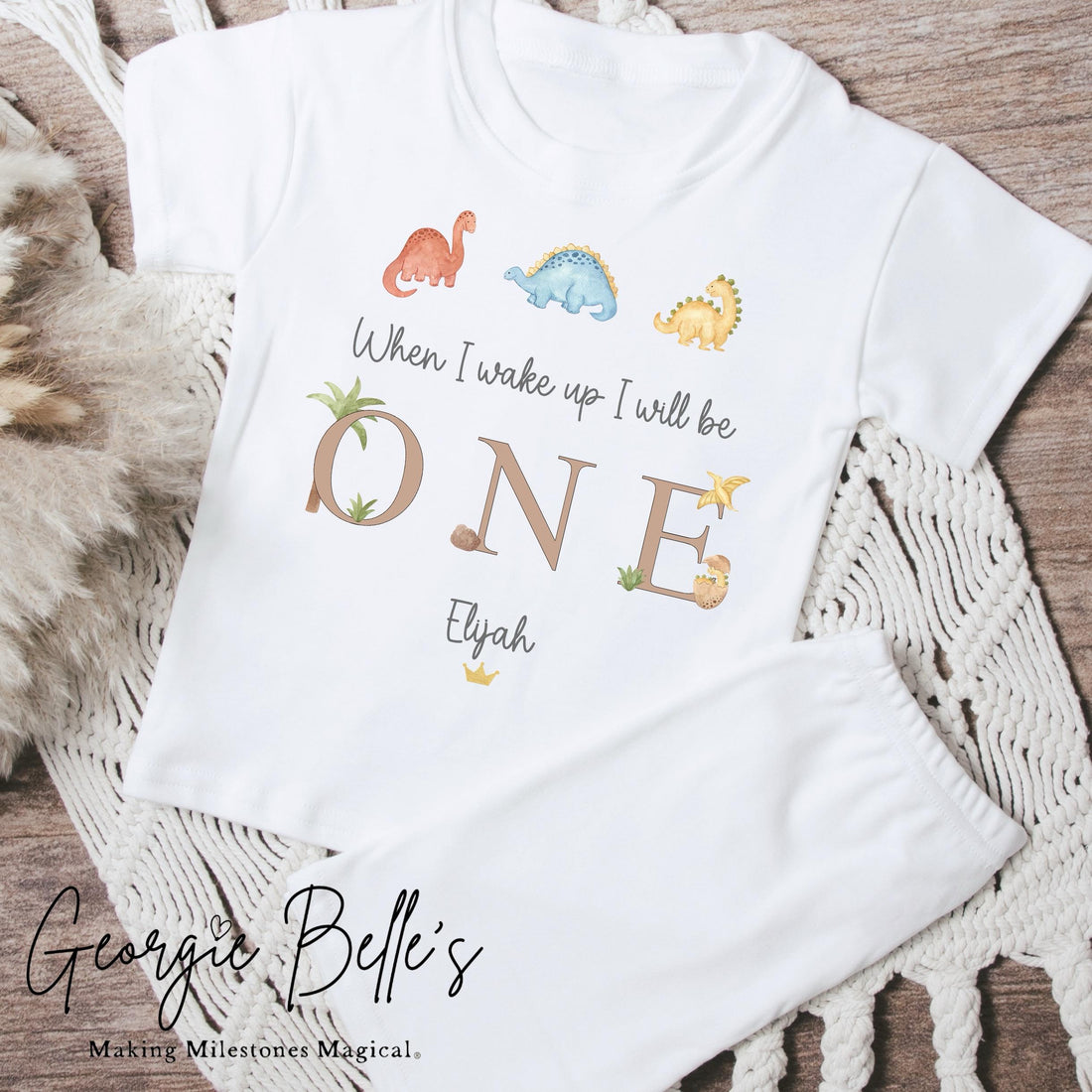 Personalised Short Set Birthday Pyjamas - Dino Design
