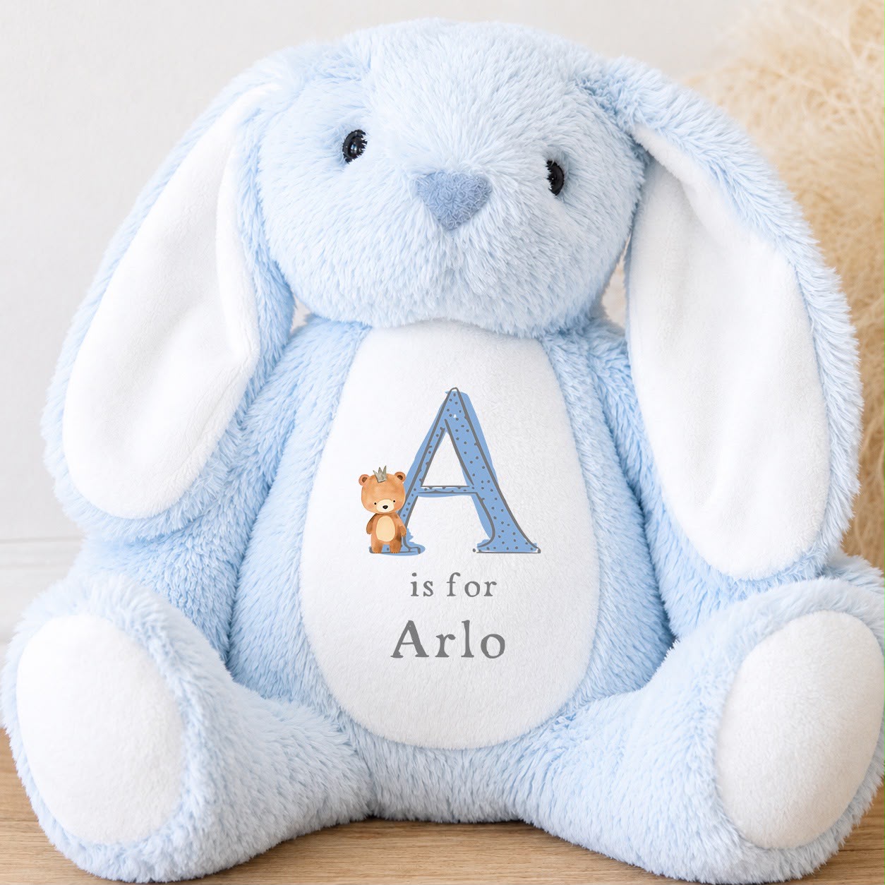 Personalised Baby Boy Bunny Soft Toy | Personalised Baby Gift - Bear Initial Design