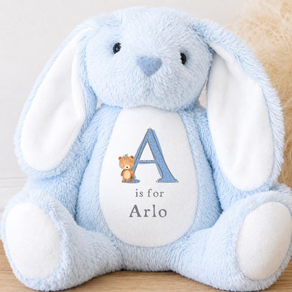 Personalised Baby Boy Bunny Soft Toy | Personalised Baby Gift - Bear Initial Design