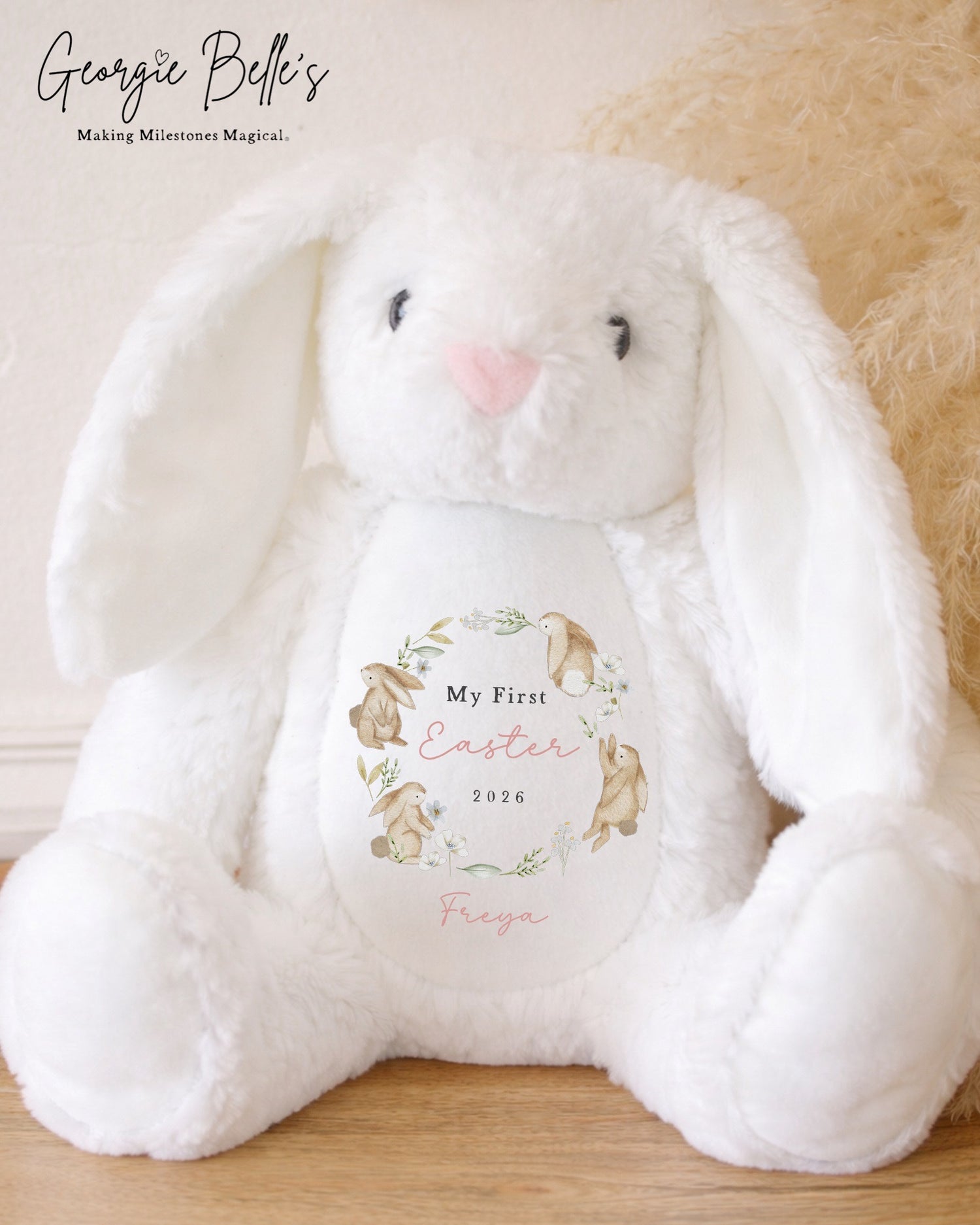 Personalised White Easter Bunny Soft Toy - First Easter Design