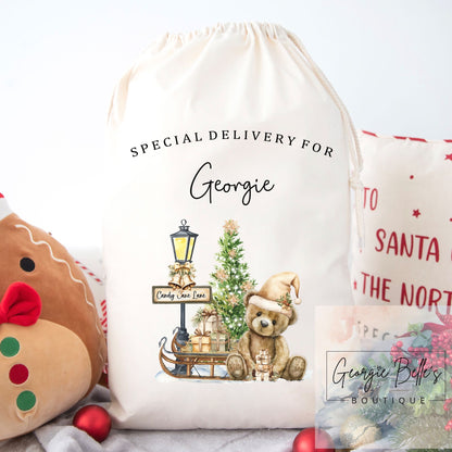 Luxury Premium Cotton Christmas Sack- Nude Teddy Design