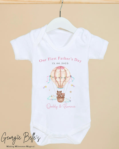Personalised Father’s Day Baby Vest / Babygrow - Pink Hot Air Balloon Design