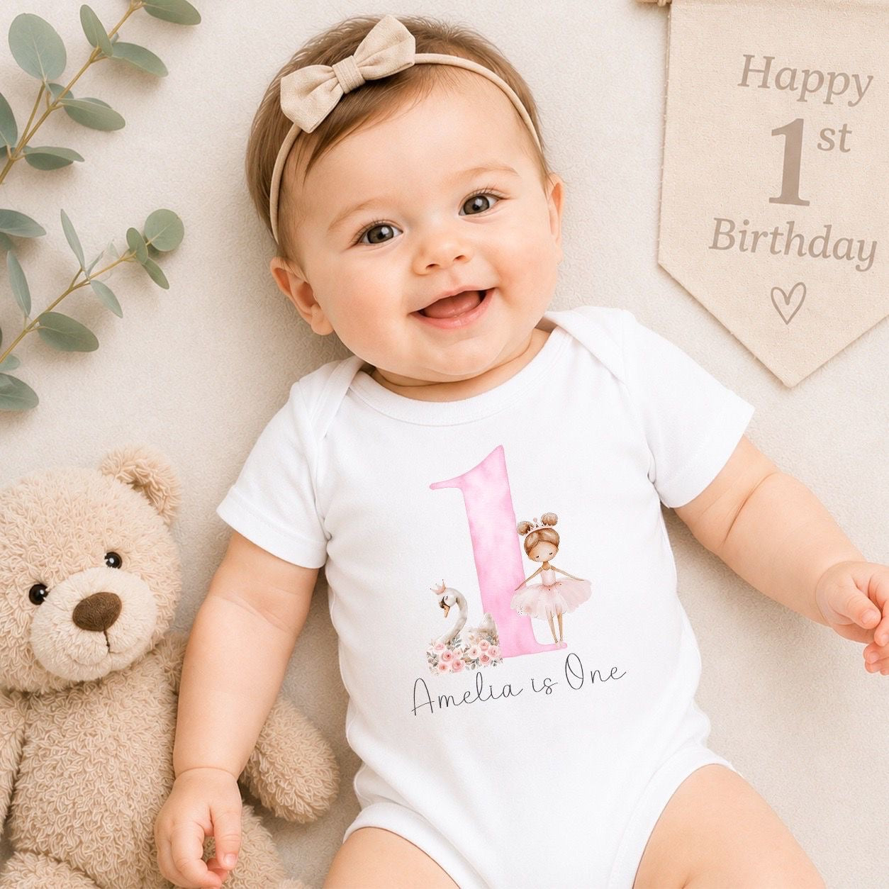 Personalised First Birthday Baby Vest | 1st Birthday Outfit - Ballerina Design