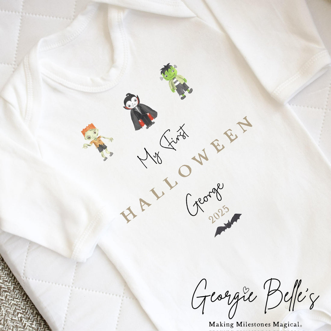 Personalised Halloween Bodysuit / Sleepsuit - My First Halloween Monster Trio Design