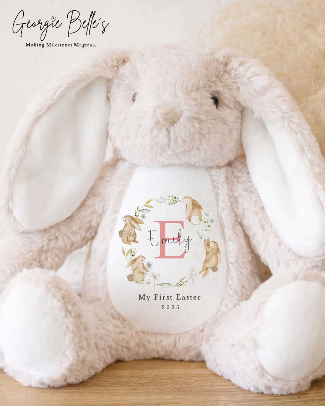 Personalised Nude Easter Bunny Soft Toy - First Easter Design