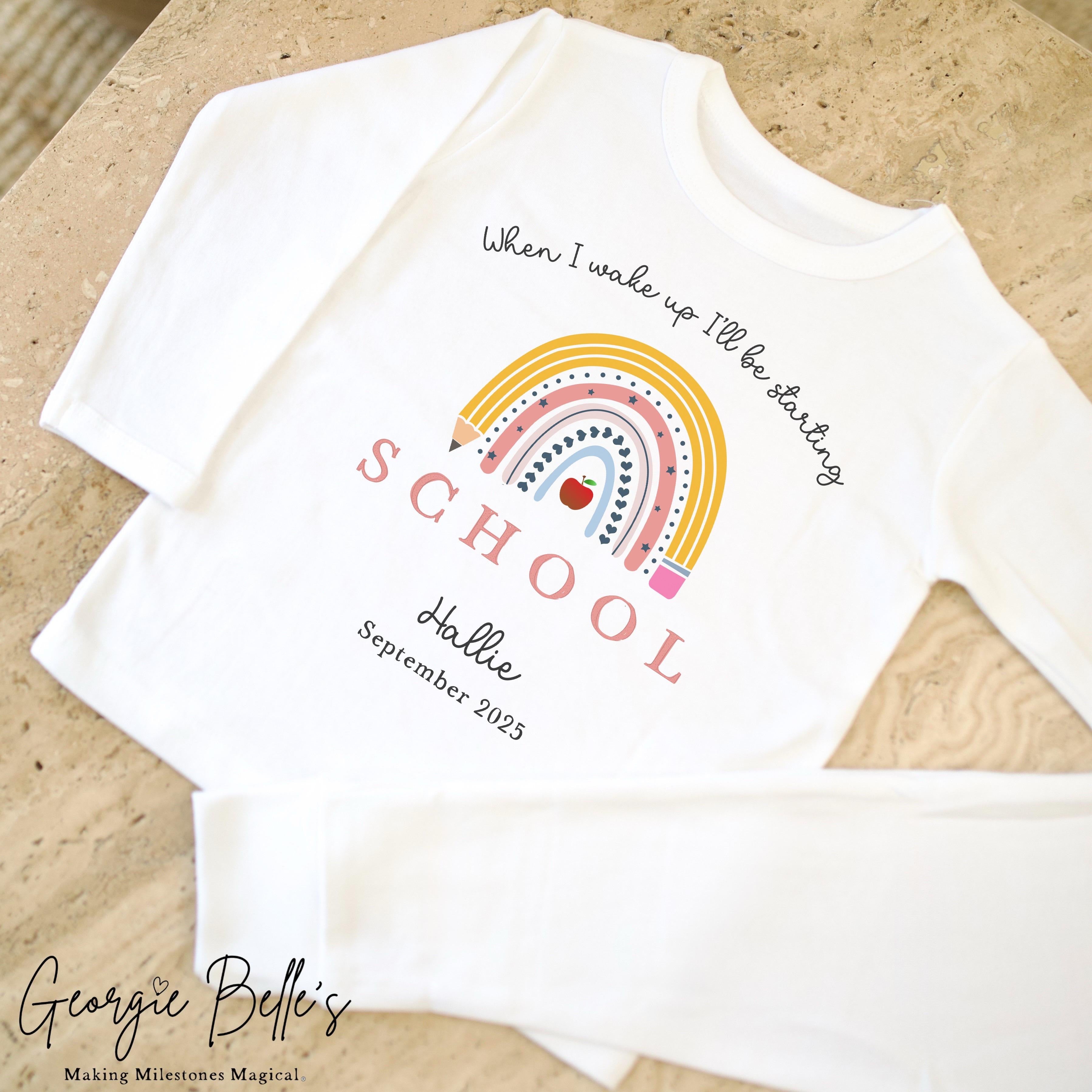 Personalised Starting School Pyjamas - White Rainbow Design