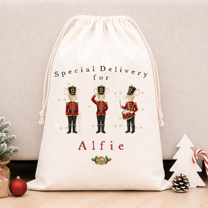 Luxury Personalised Premium Cotton Christmas Sack | Personalised Santa Sack | Mice Solider Trio Design