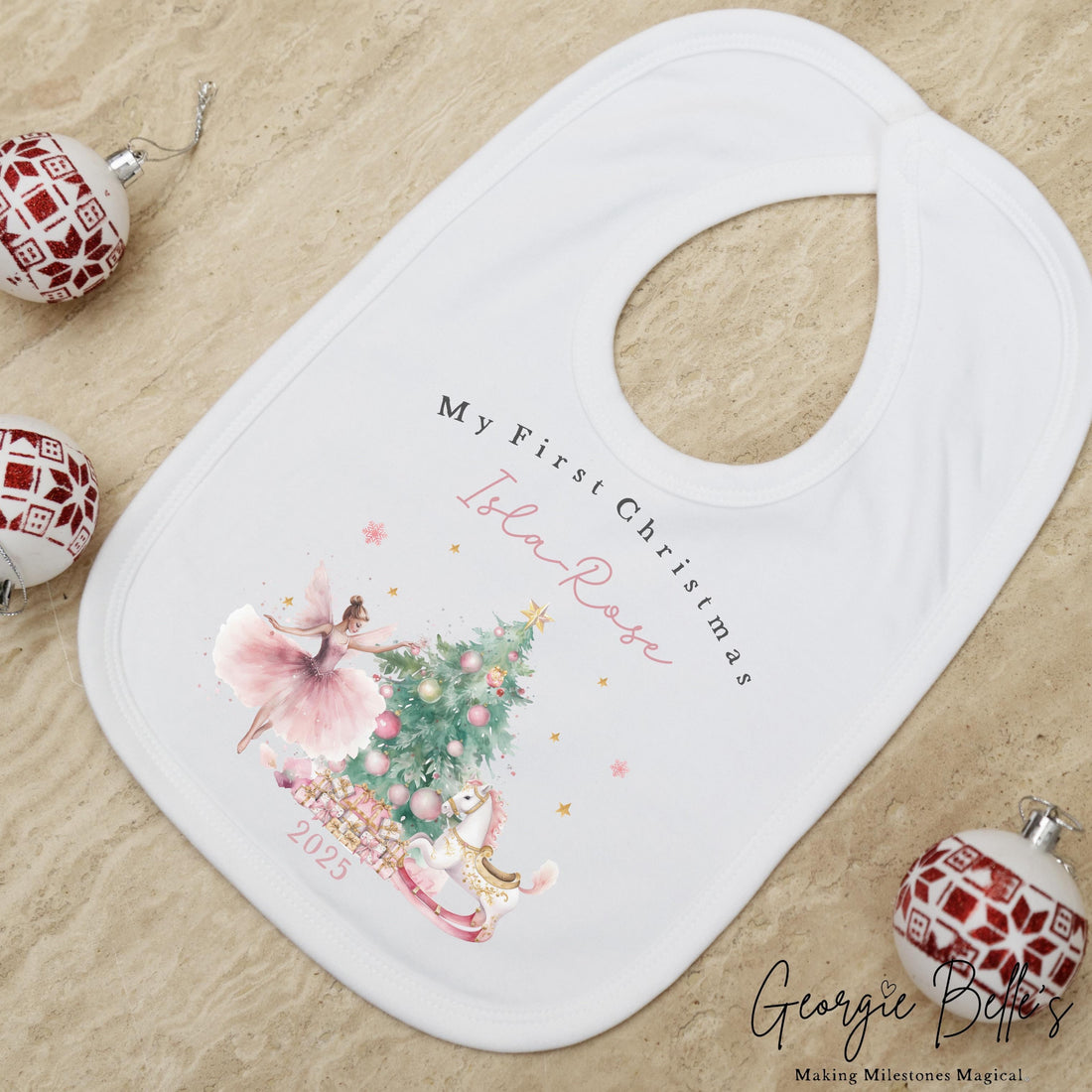 Personalised Christmas Sleepsuit / Bodysuit - First Christmas Pink Ballerina Design