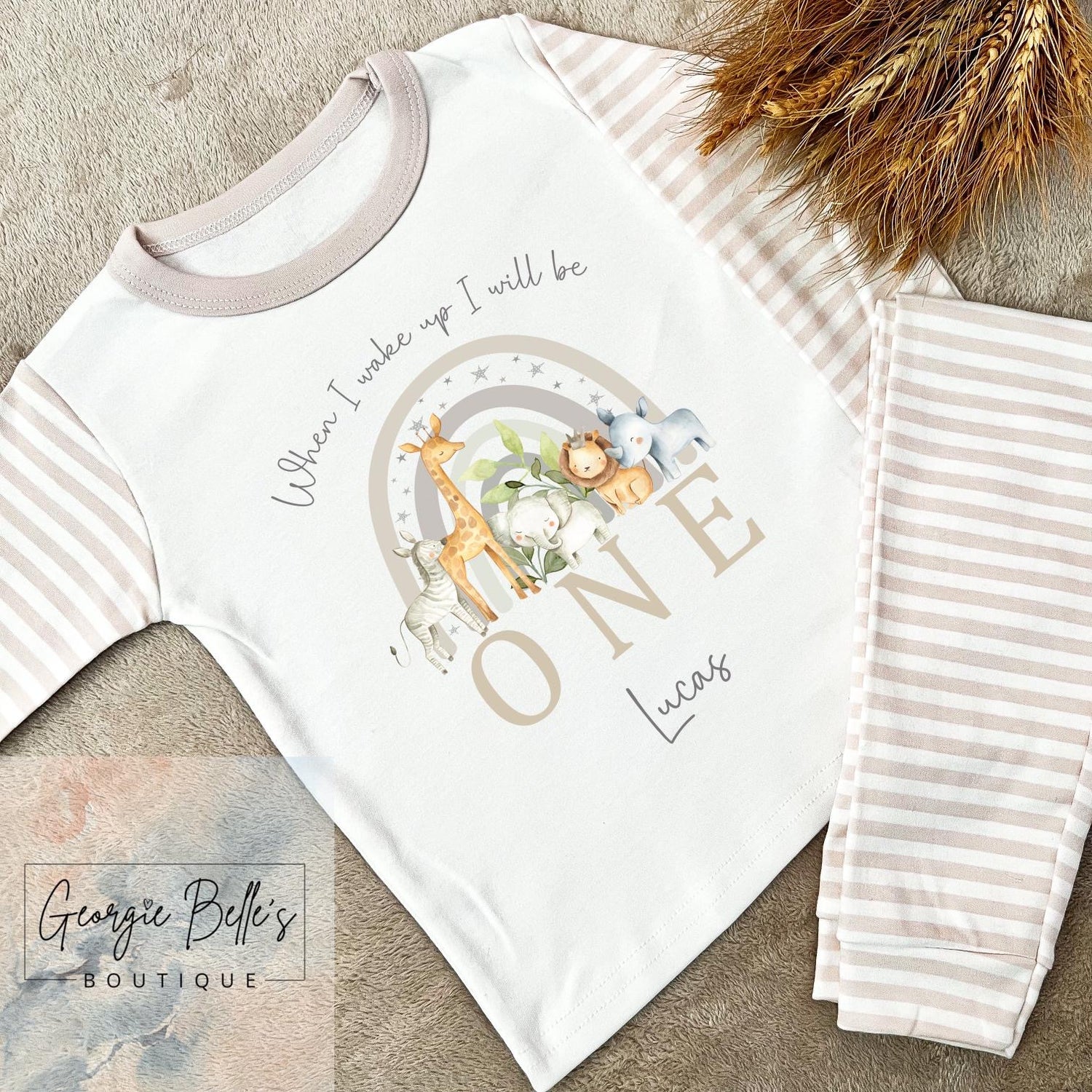 Personalised Birthday Pyjamas -  Safari Rainbow Design