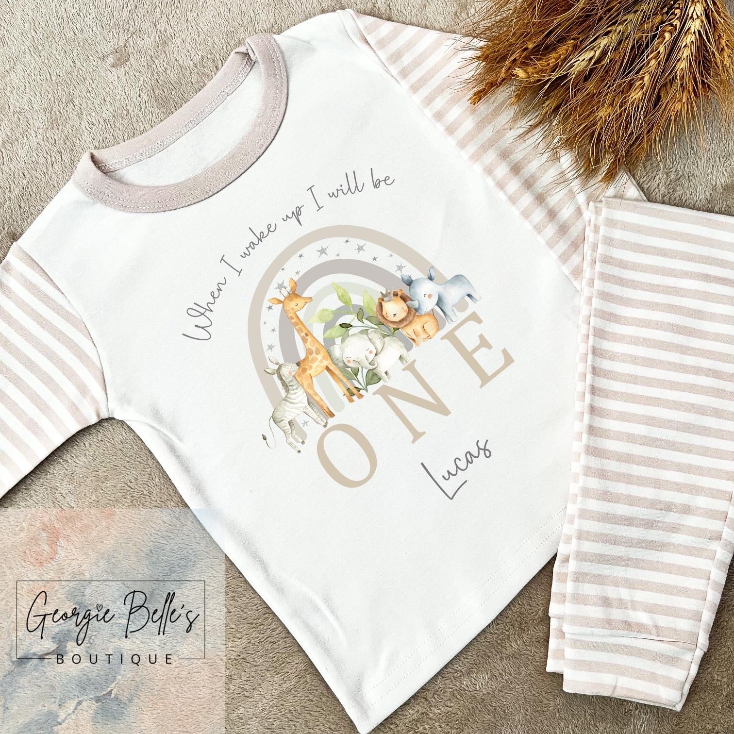 Personalised Birthday Pyjamas -  Safari Rainbow Design