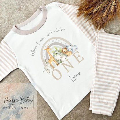 Personalised Birthday Pyjamas -  Safari Rainbow Design