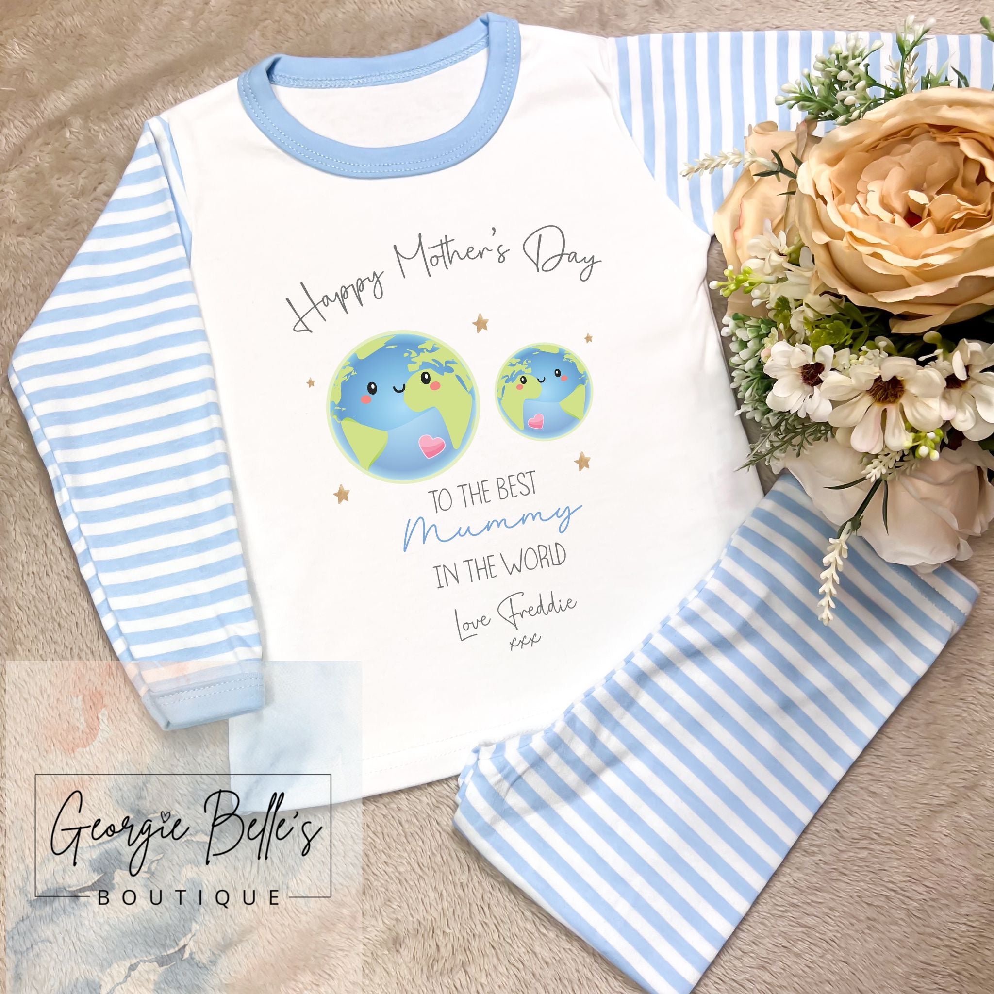 Personalised Sibling Matching Mothers Day Pyjamas - World Design