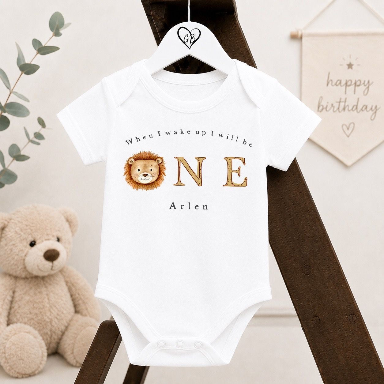 Personalised First Birthday Baby Vest | 1st Birthday Outfit - Lion Head Design