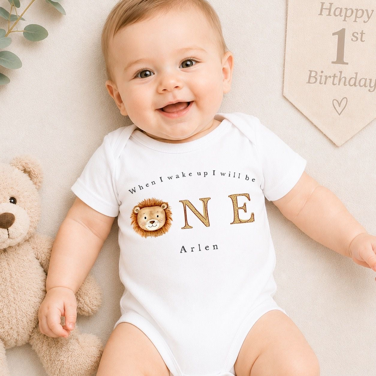 Personalised First Birthday Baby Vest | 1st Birthday Outfit - Lion Head Design