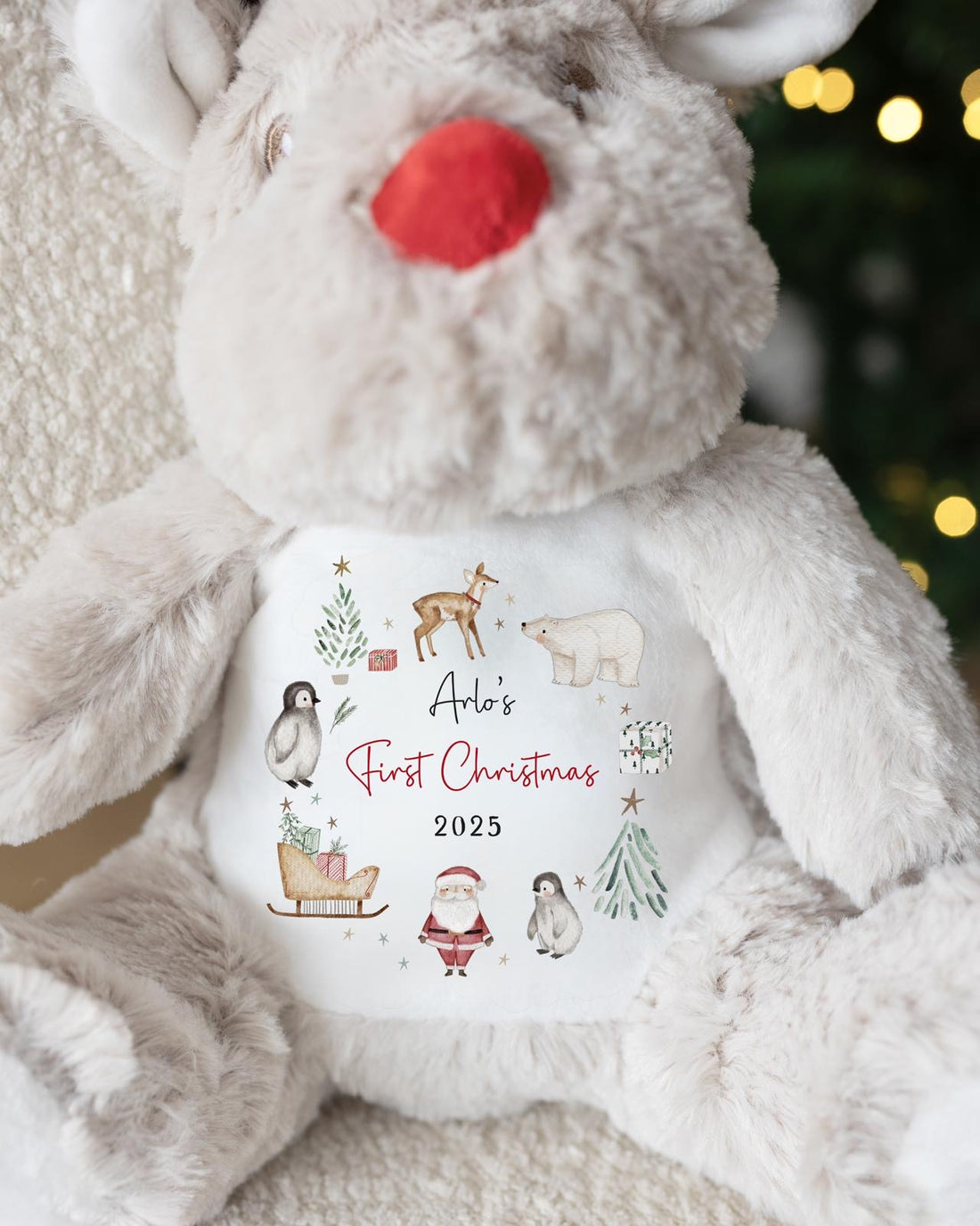First Christmas Personalised Reindeer - Polar Bear Wreath Design