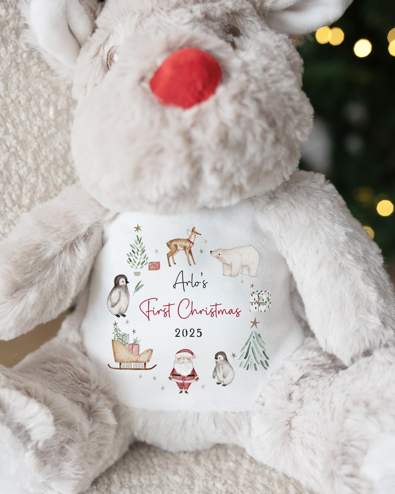 First Christmas Personalised Reindeer - Polar Bear Wreath Design