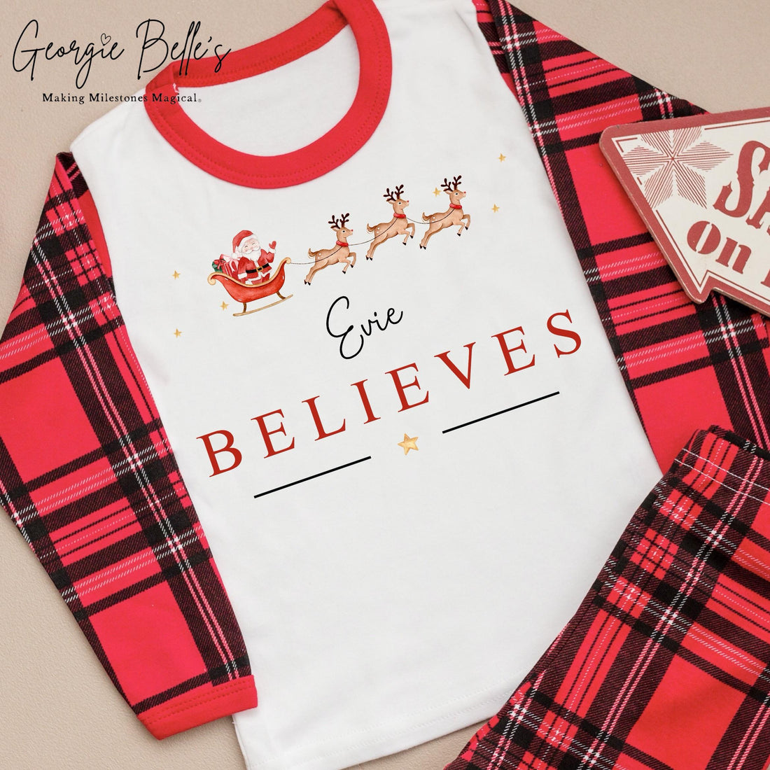 Personalised Tartan Christmas Pyjamas - Sleigh Believes Design