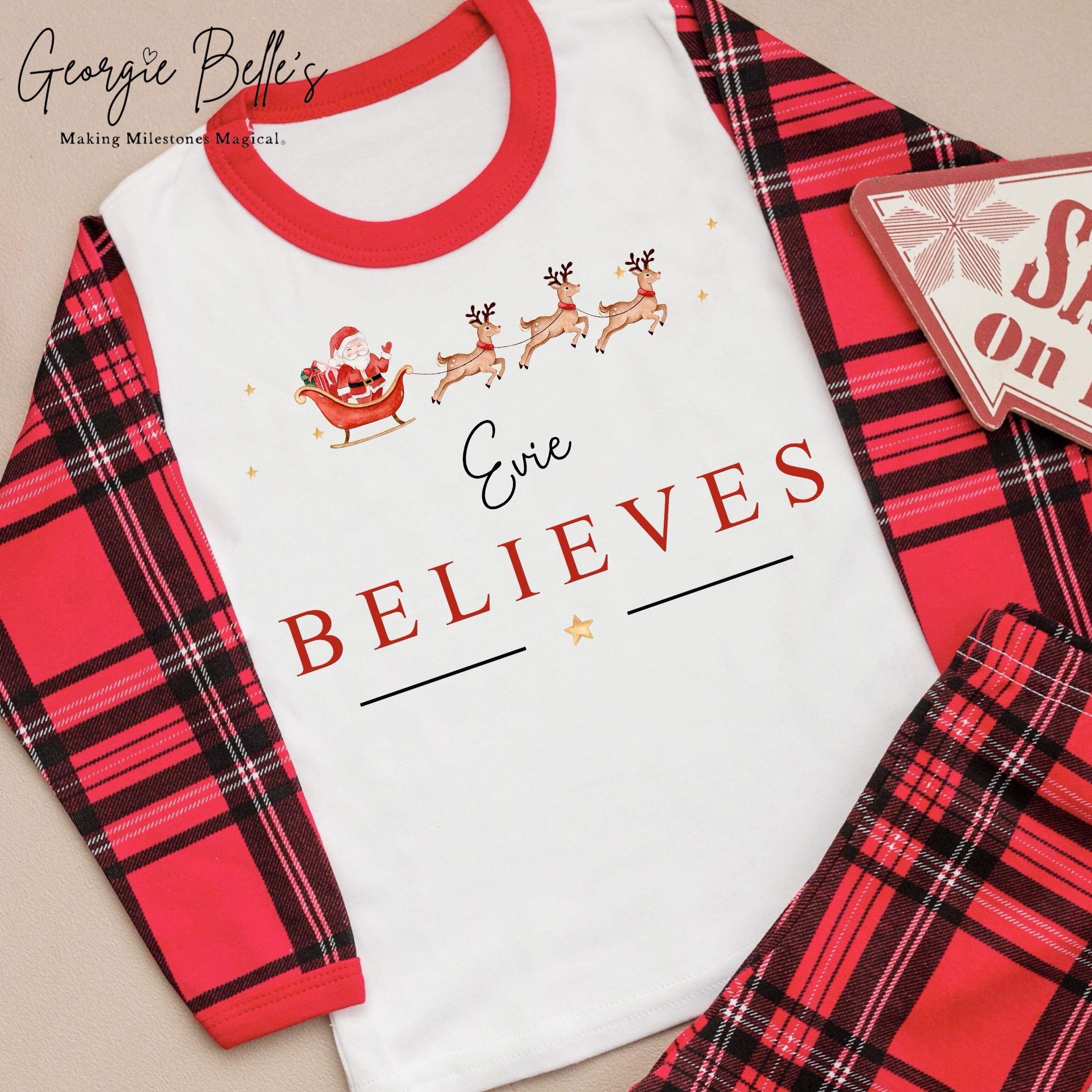 Personalised Tartan Christmas Pyjamas - Sleigh Believes Design