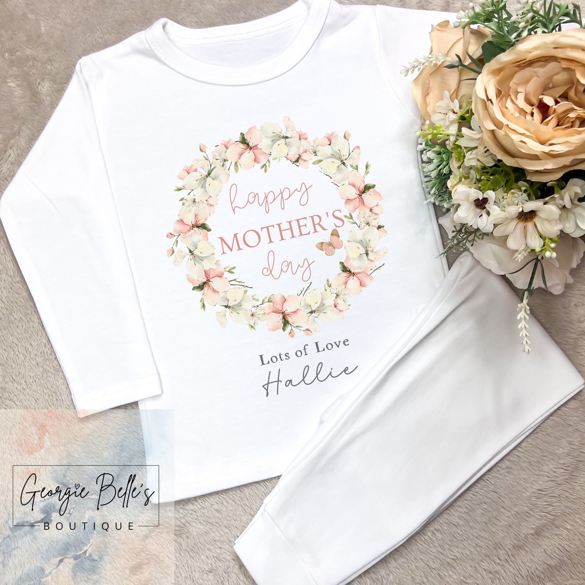 Personalised Mothers Day Pyjamas - Floral Wreath Design