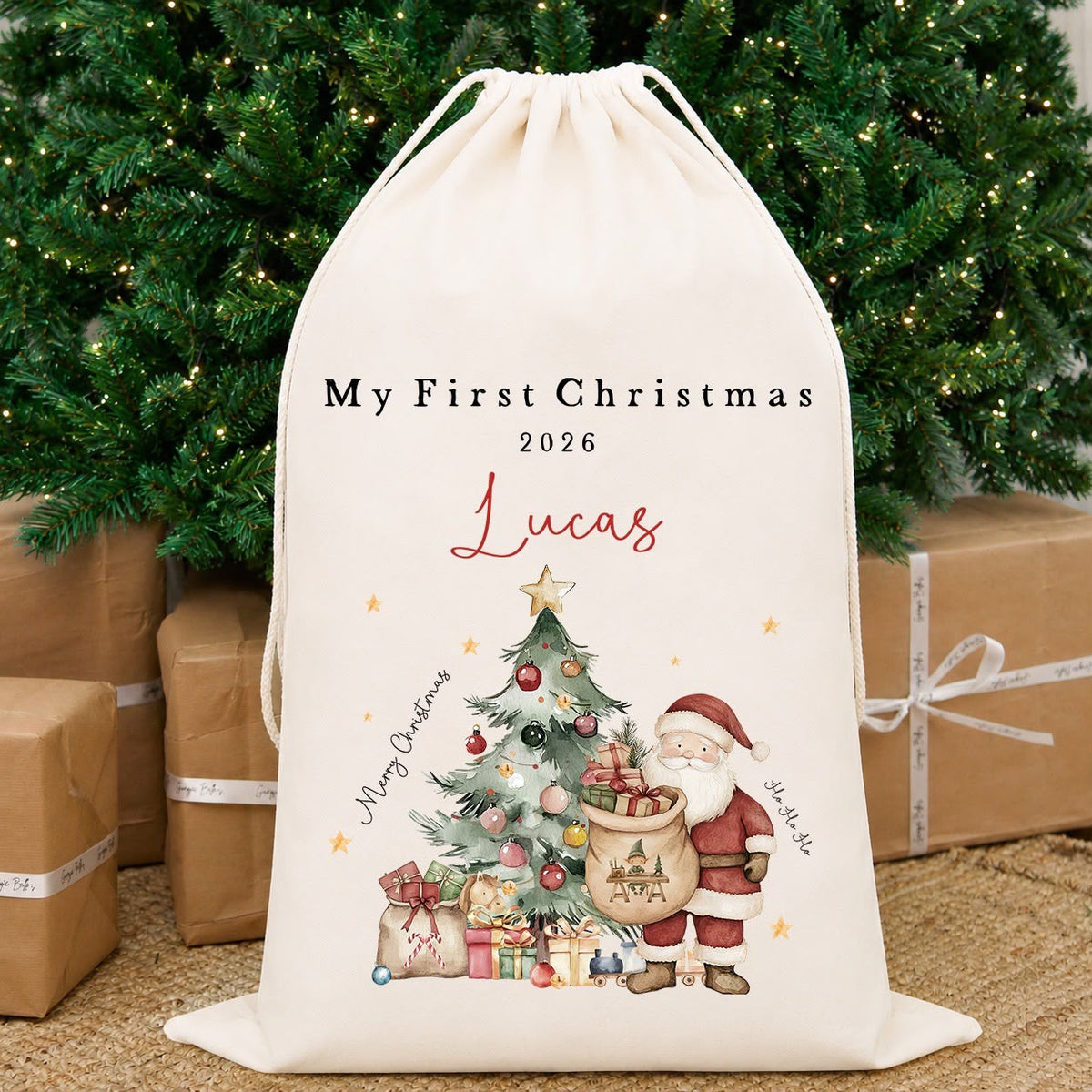 My First Christmas Luxury Personalised Premium Cotton Christmas Sack | Baby&