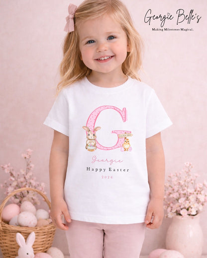 Personalised Easter T-Shirt - Pink Initial Design