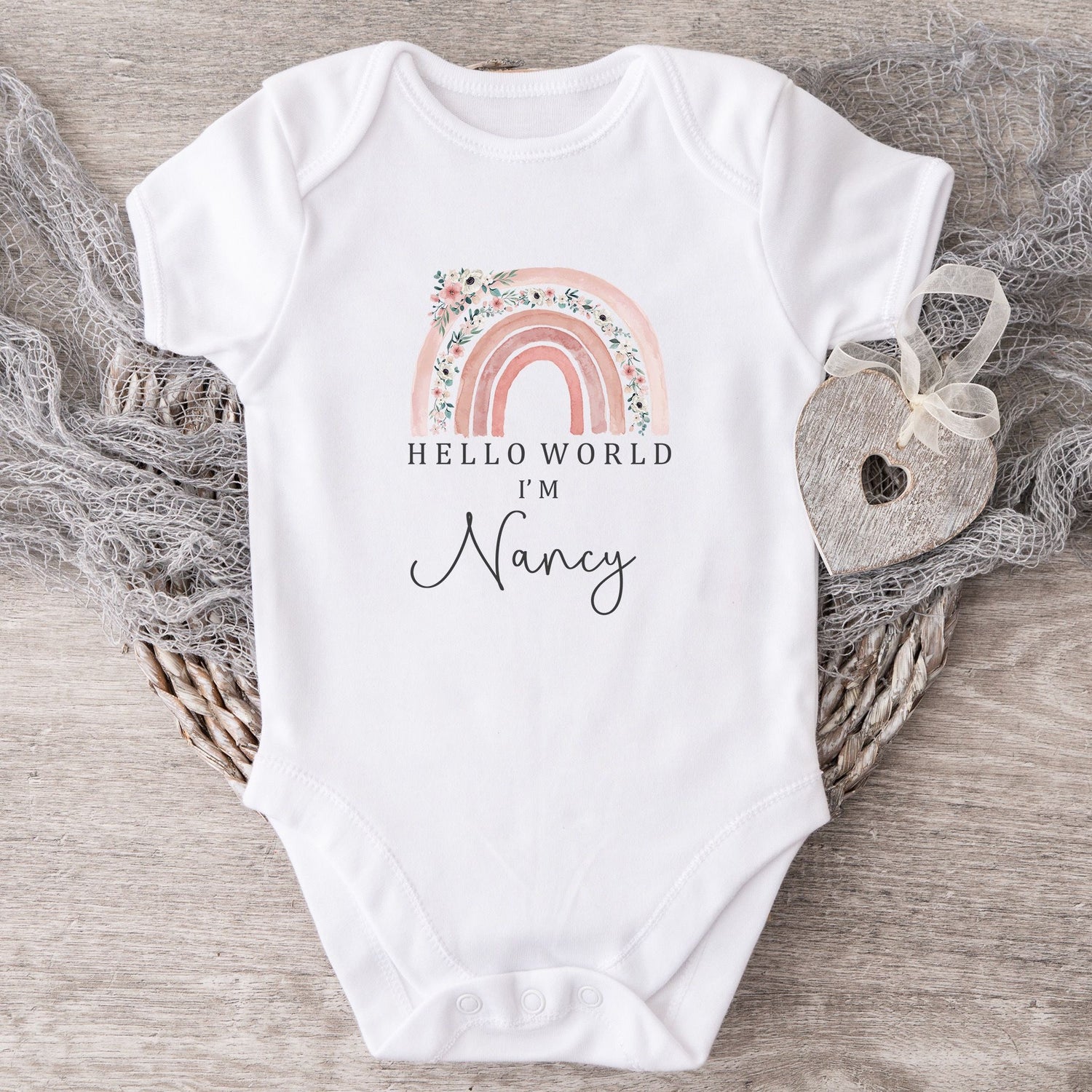 Personalised Baby Announcement Vest Babygrow Hello World Pink Rainbow Design Tiny Baby Short Sleeve Baby Vest