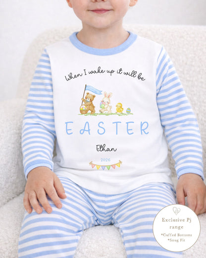 Personalised Blue Stripe Easter Pyjamas - Easter Parade Design