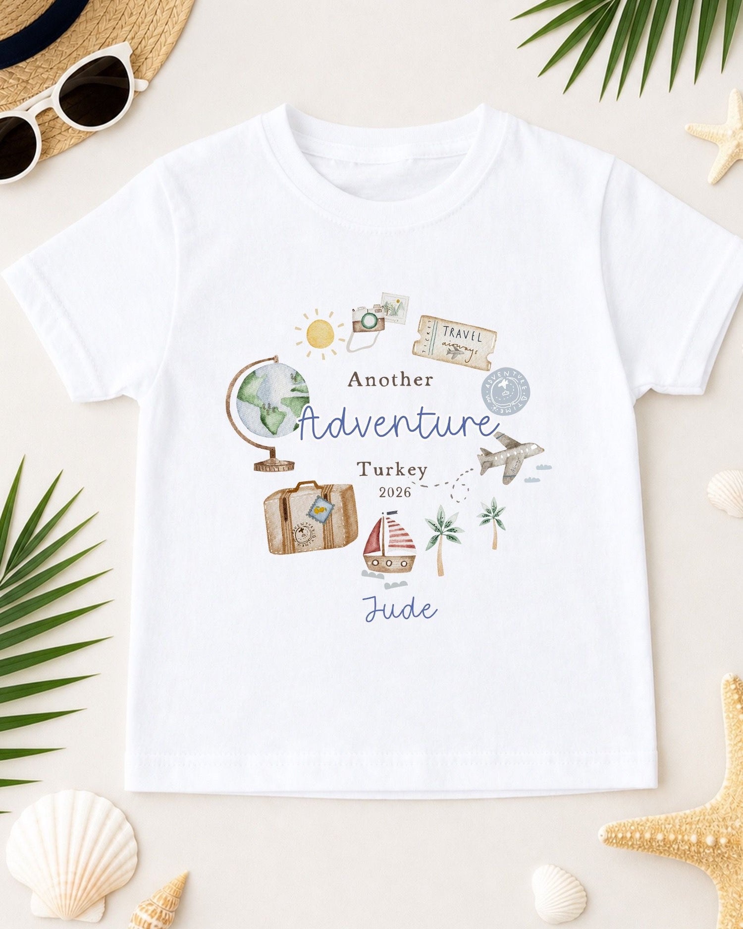 Personalised Kids Holiday T-Shirt - Another Adventure Boy Wreath Design