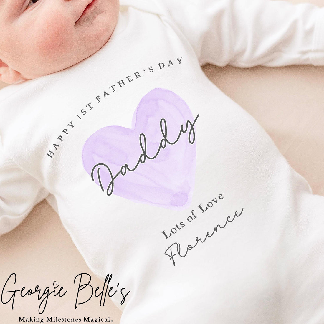 Personalised Father’s Day Baby Vest / Babygrow - Lilac Heart Design