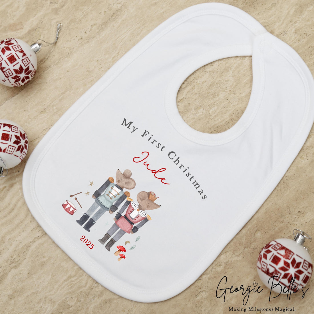 Personalised Christmas Sleepsuit / Bodysuit - First Christmas nude writing Wreath Design