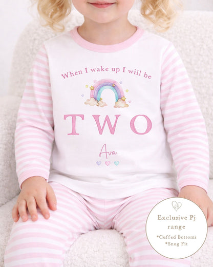 Personalised Pink Stripe Birthday Pyjamas - Pastel Rainbow Design