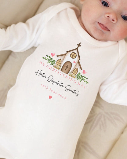 Personalised Christening Babygrow - Church Design