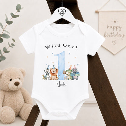 Personalised First Birthday Baby Vest | 1st Birthday Outfit - Blue Wild One Design