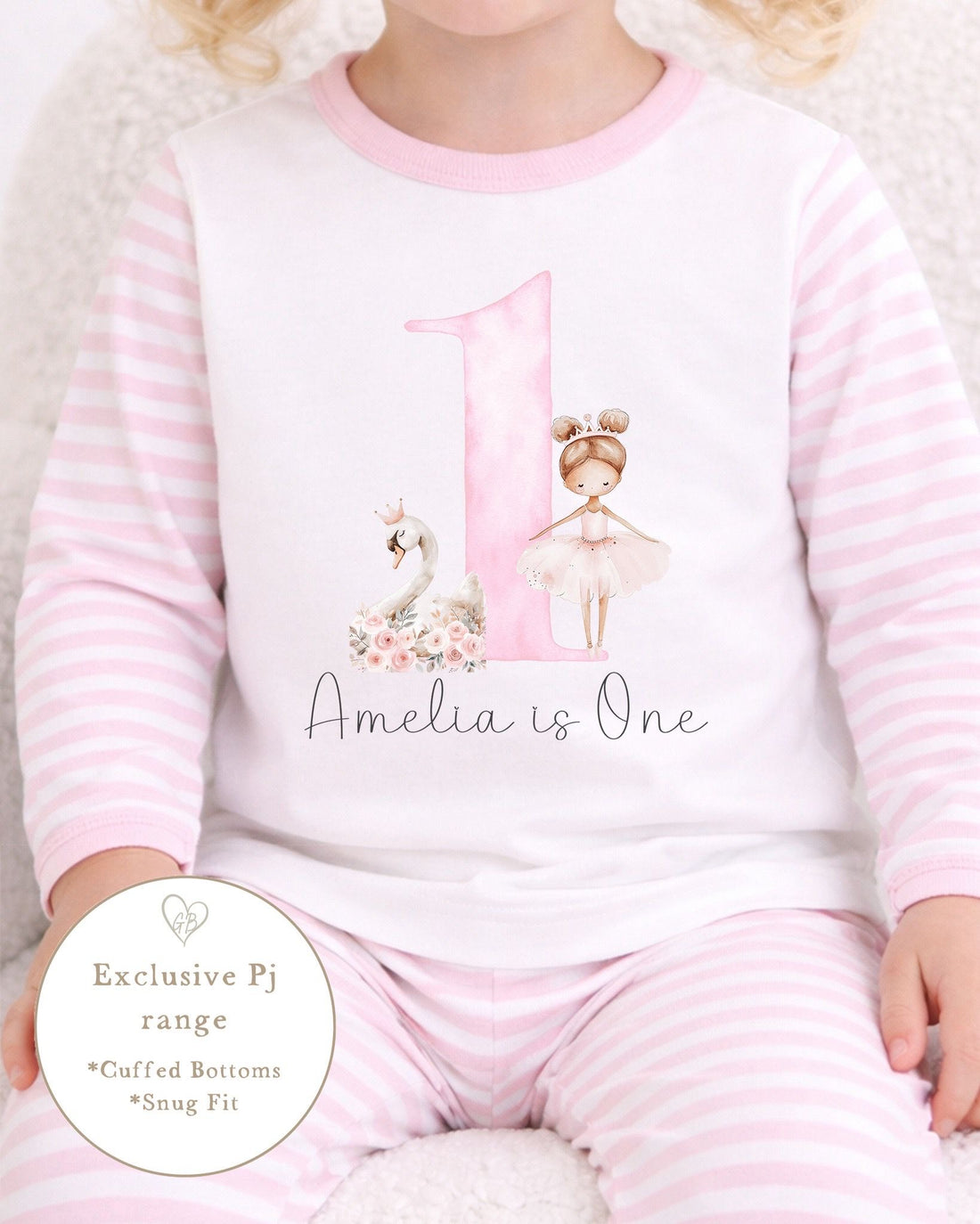 Personalised Pink Stripe Birthday Pyjamas - Is One Swan Design