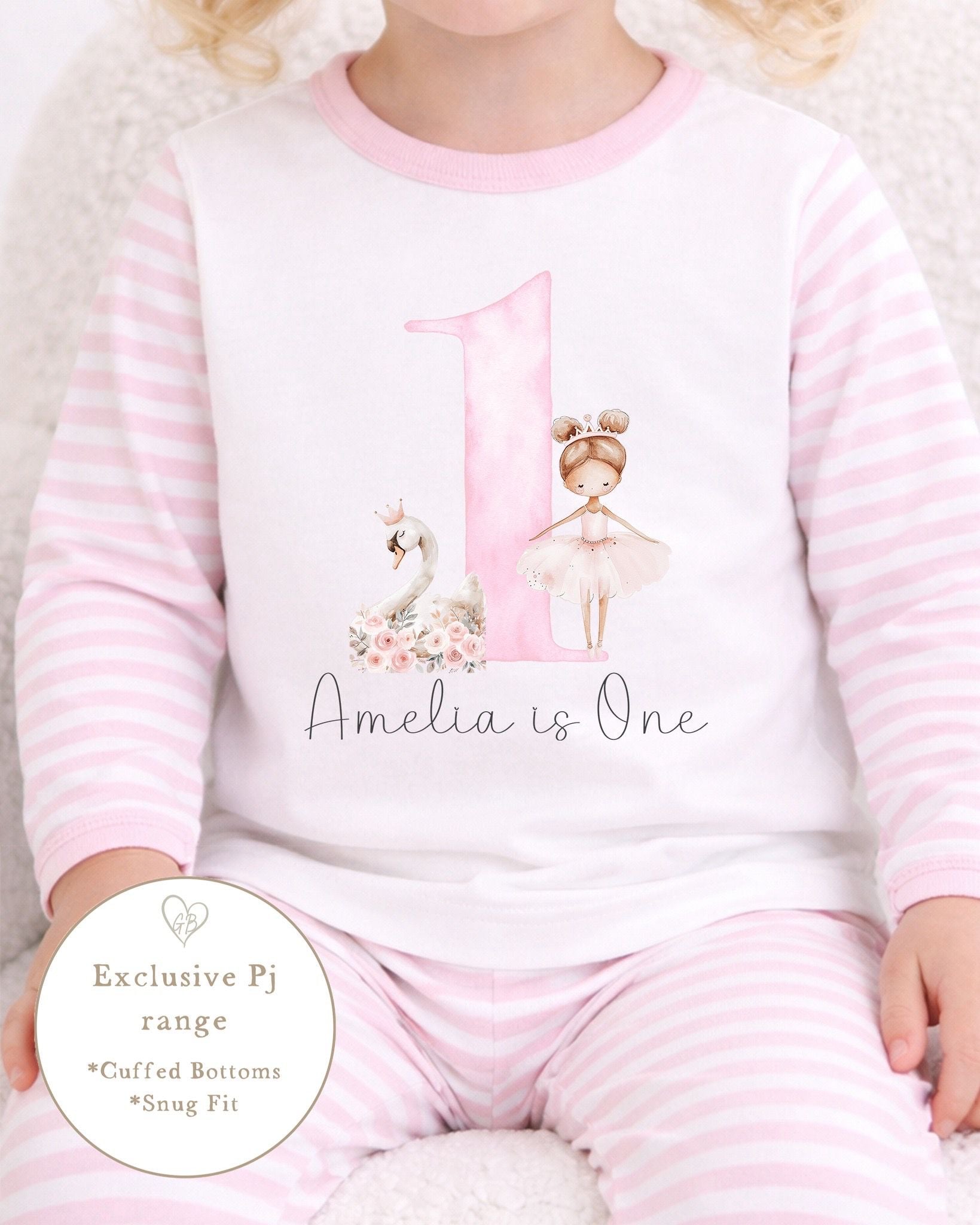 Personalised Pink Stripe Birthday Pyjamas - Is One Swan Design