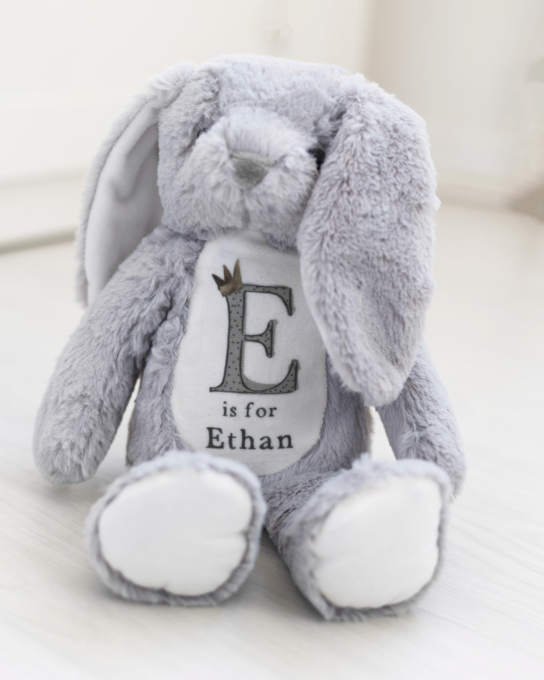 Personalised Baby Boy Bunny Soft Toy | Personalised Baby Gift - Grey Initial Design