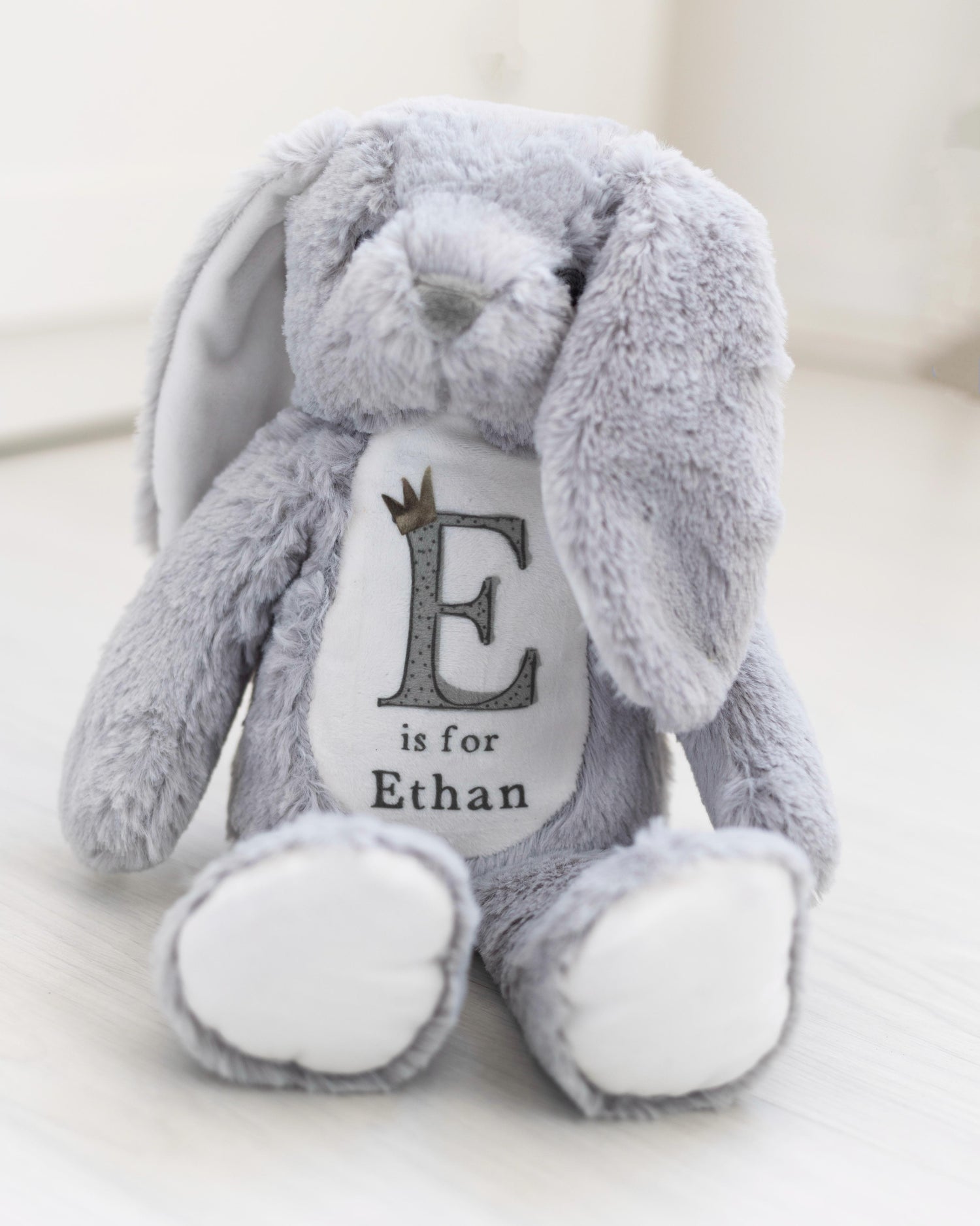 Personalised Baby Boy Bunny Soft Toy | Personalised Baby Gift - Grey Initial Design