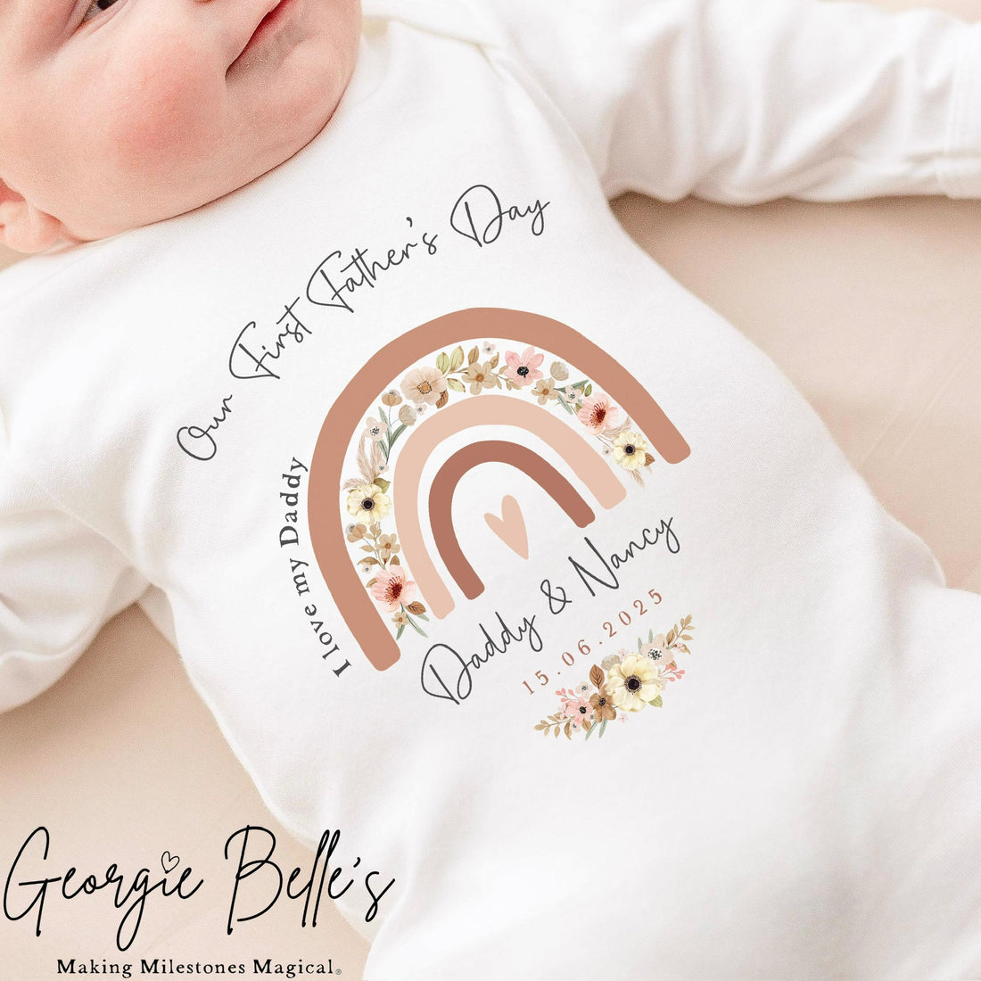 Personalised Father’s Day Baby Vest / Babygrow - Nude Rainbow Design