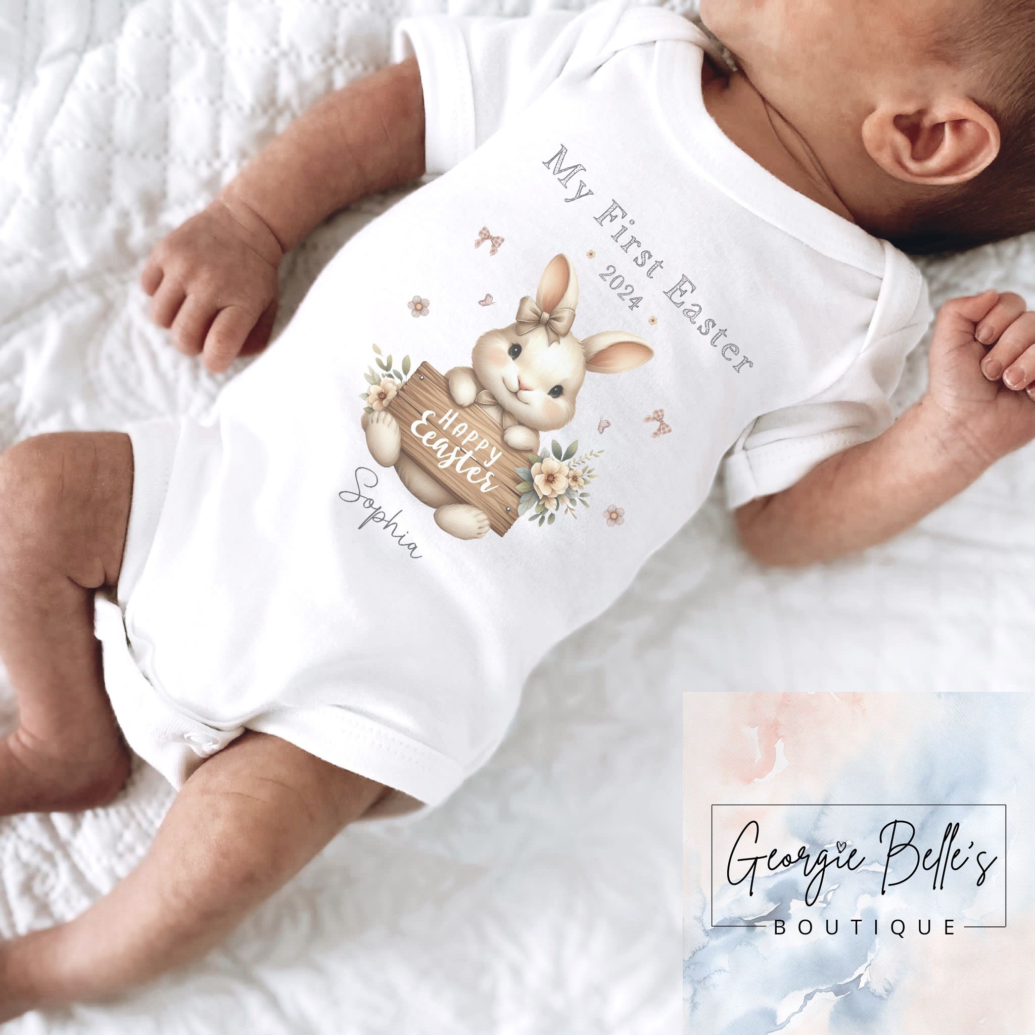 Personalised My 1st Easter Vest / Babygrow - Neutral Girl Bunny