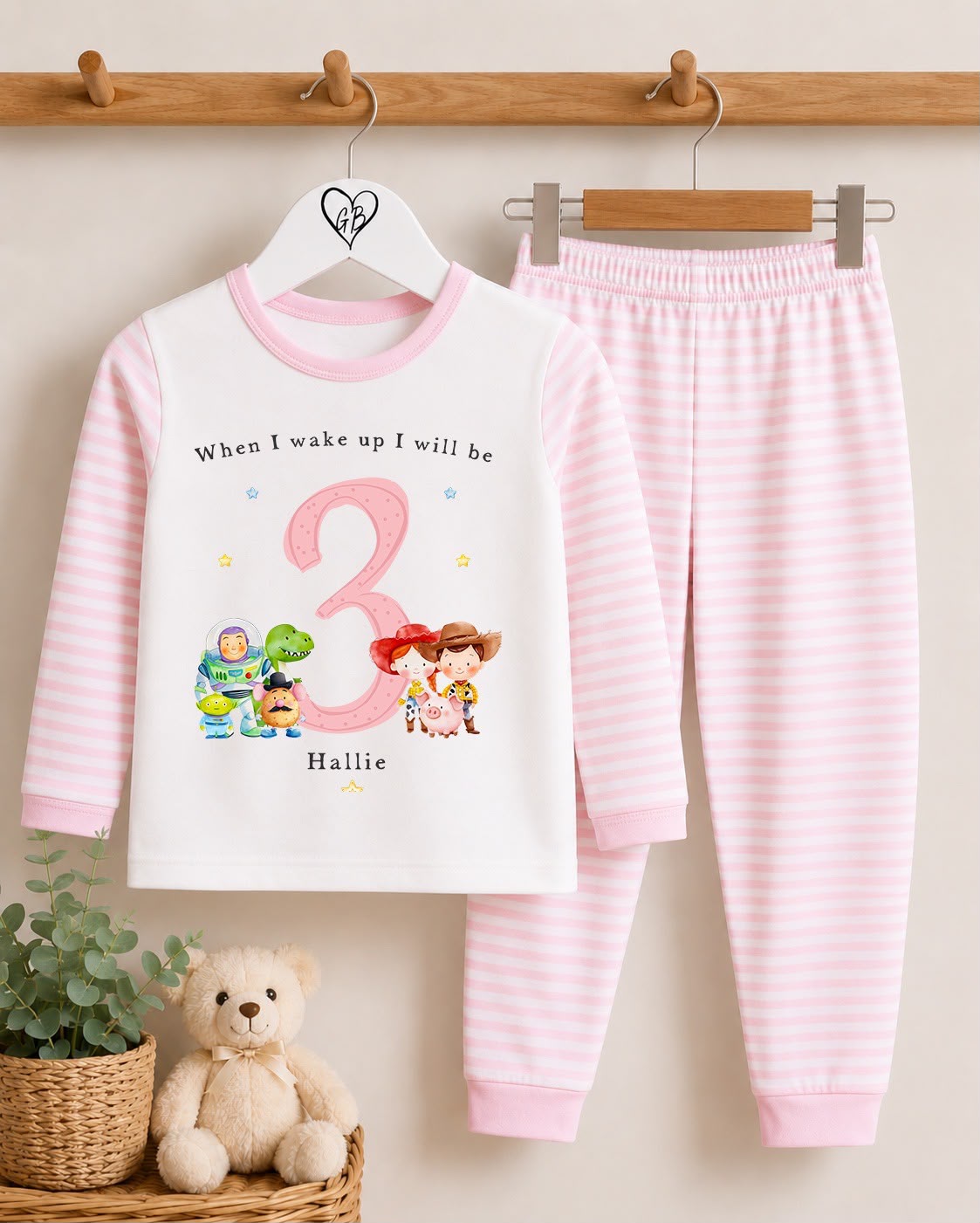 Personalised Pink Stripe Birthday Pyjamas - Safari Design (Copy)