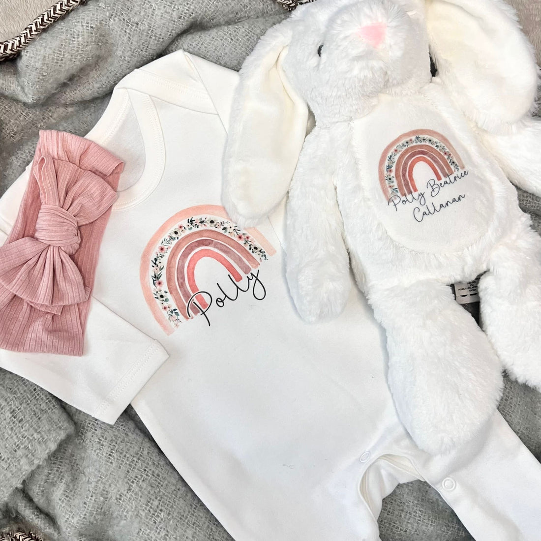 New Baby Gift Set - Floral Pink Rainbow Design