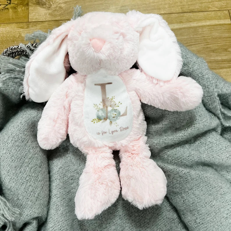 Personalised Pink Bunny Floral Initial Soft Toy