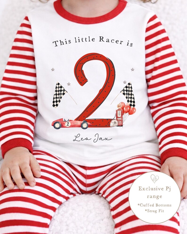 Personalised Red Stripe Birthday Pyjamas - Car Design